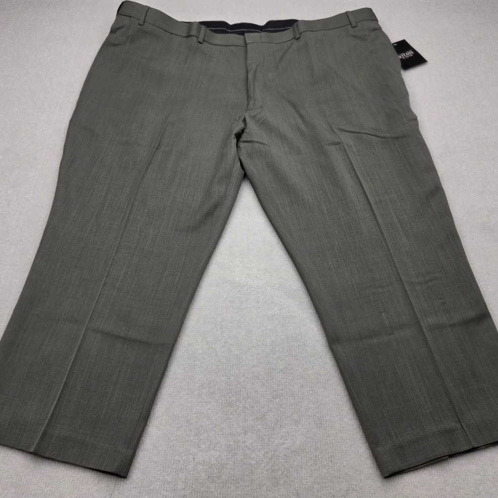NWT Botany 500 Dress Pants Mens 50x26 Olive Grey Flat Front Textured Trousers
